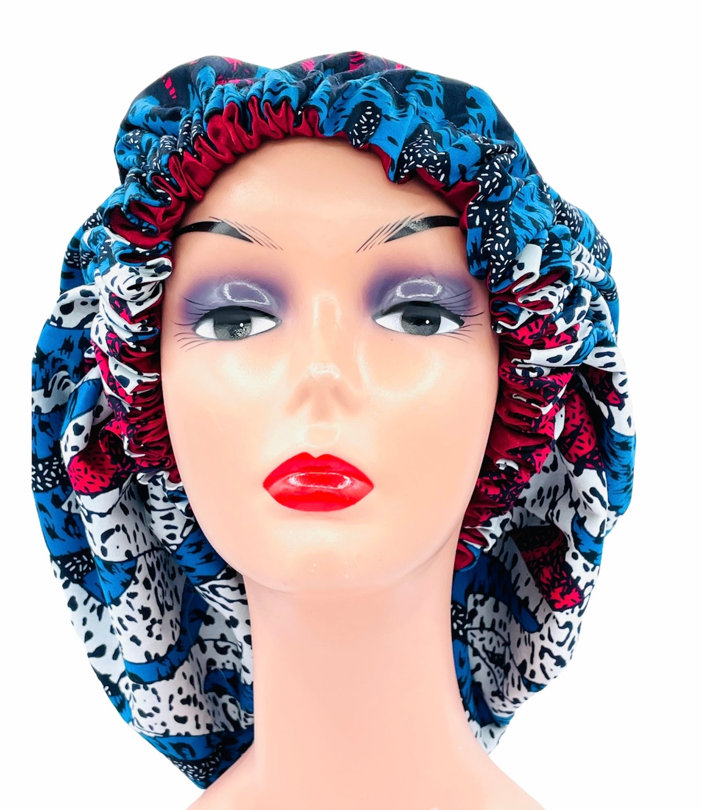 Blue Wave Women Ankara Hair Bonnet (XL)