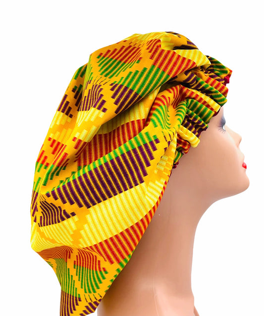 Kente Strip  Women Ankara Bonnet (XL)